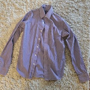 Ralph Lauren Sport Women’s Size 4 Purple White Striped Slim Fit Long Sleeve